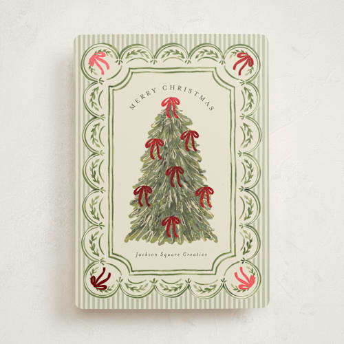 This is a evergreen business holiday cards with foil pressed by Chris Griffith called holiday bow tree printing on signature in standard