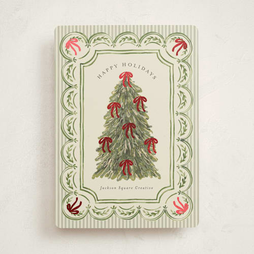 This is a evergreen business holiday cards with foil pressed by Chris Griffith called holiday bow tree printing on signature in standard