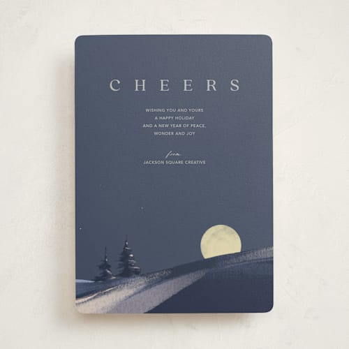 This is a navy business holiday cards with standard by Eric Ransom called serene peace printing on signature in standard