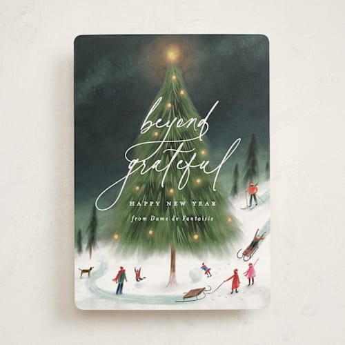 This is a rudolph's nose business holiday cards with standard by Grae called majestic tree printing on signature in standard