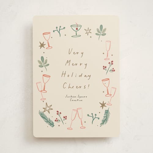 This is a champagne business holiday cards with standard by Ani Somi called a very merry holiday cheers printing on signature in standard