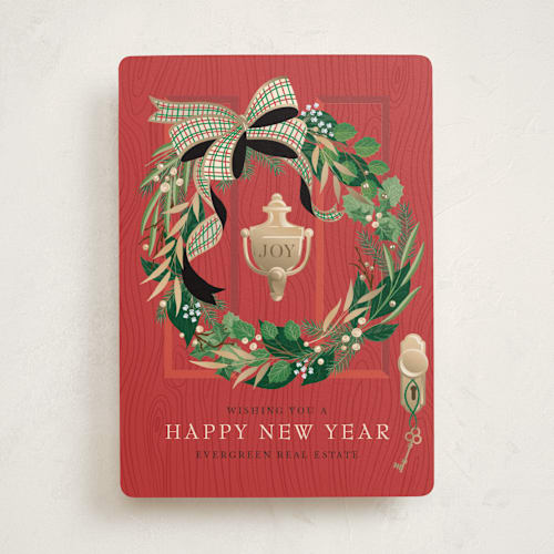 This is a berry business holiday cards with standard by Paper Sun Studio called front door wreath printing on signature in standard