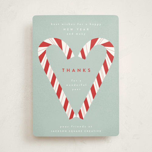 This is a mint business holiday cards with standard by Yuliya Evseeva called candy cane printing on signature in standard