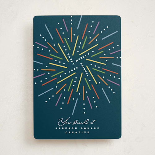 This is a rainbow business holiday cards with standard by Owl and Toad called fireworks printing on signature in standard