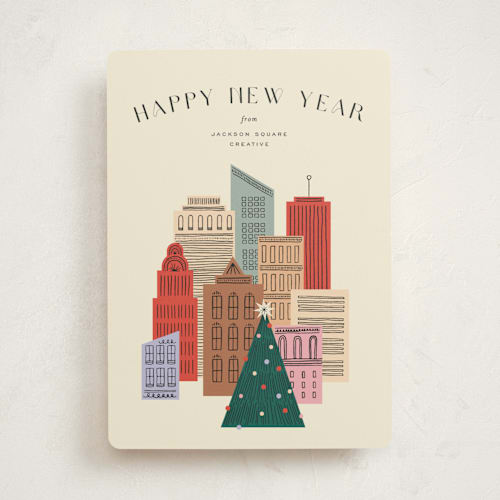 This is a sunny business holiday cards with standard by Pixel and Hank called holiday cityscape printing on signature in standard