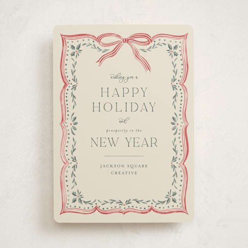 This is a eggnog business holiday cards with standard by Chris Griffith called ribbon stripe holiday printing on signature in standard