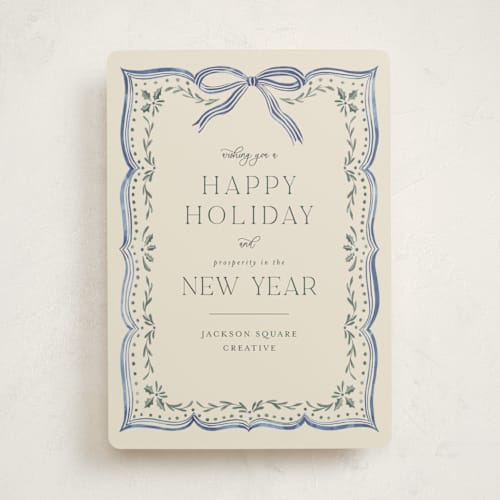 This is a saphire business holiday cards with standard by Chris Griffith called ribbon stripe holiday printing on signature in standard