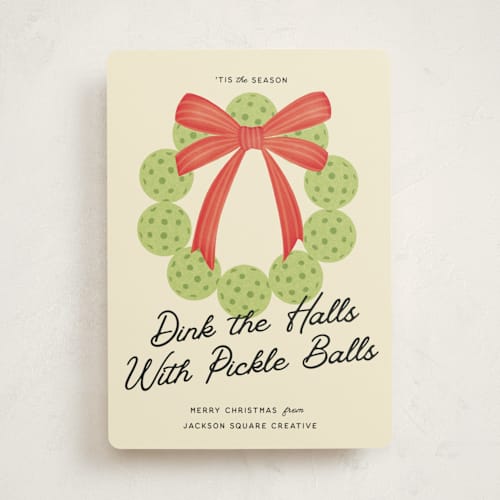 This is a dill business holiday cards with standard by Kamala Nahas called christmas pickle printing on signature in standard