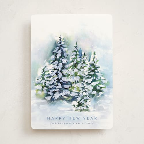 This is a frost business holiday cards with standard by Nicole Walsh called snowy forest printing on signature in standard