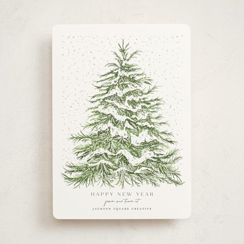 This is a spruce business holiday cards with standard by Paula Pecevich called seasonal etching printing on signature in standard