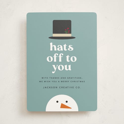 This is a blue jay business holiday cards with standard by Louise Kay called hats off to you printing on signature in standard