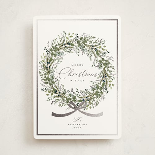 This is a winter foil pressed holiday cards with foil pressed by Susan Moyal called christmas bow printing on signature in standard