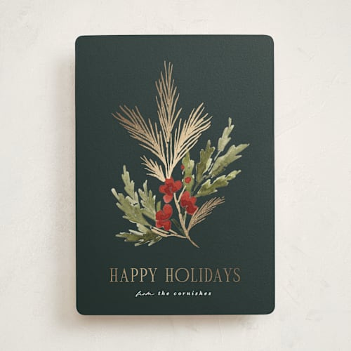 This is a juniper foil pressed holiday cards with foil pressed by Kate Ahn called simple sprig printing on signature in standard