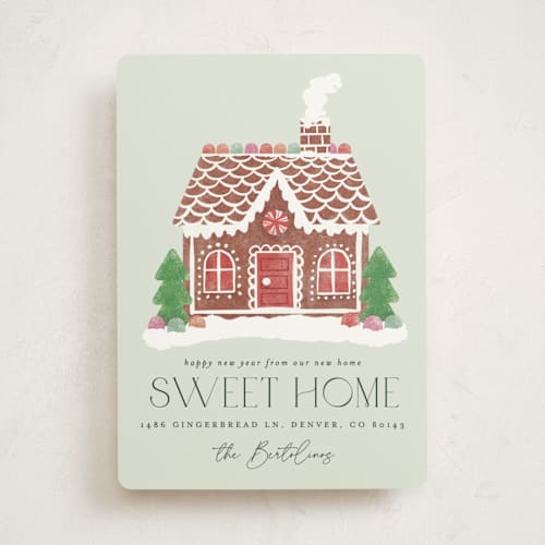 This is a spearmint non photo holiday cards with standard by Brooke Chandler called home sweet home printing on signature in standard