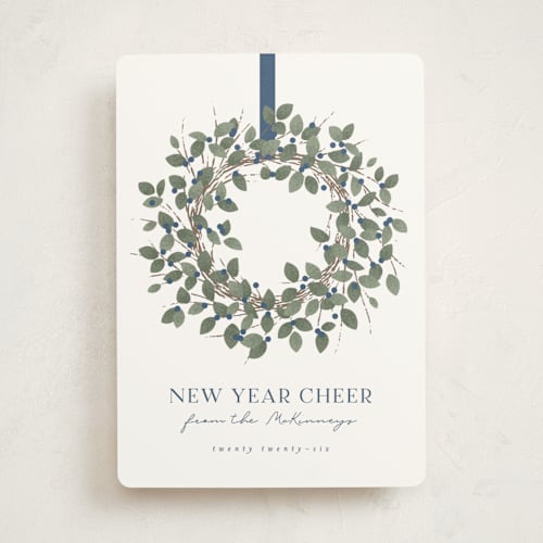 This is a juniper non photo holiday cards with standard by Kacey Kendrick Wagner called classic wreath printing on signature in standard