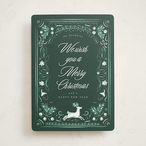 This is a frosted forest non photo holiday cards with standard by Corinne Malesic called regency woodland printing on signature in standard