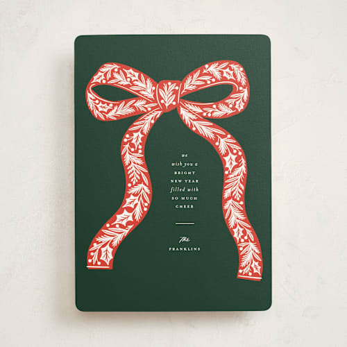 This is a evergreen non photo holiday cards with standard by Paper Raven Co. called botanical bow printing on signature in standard