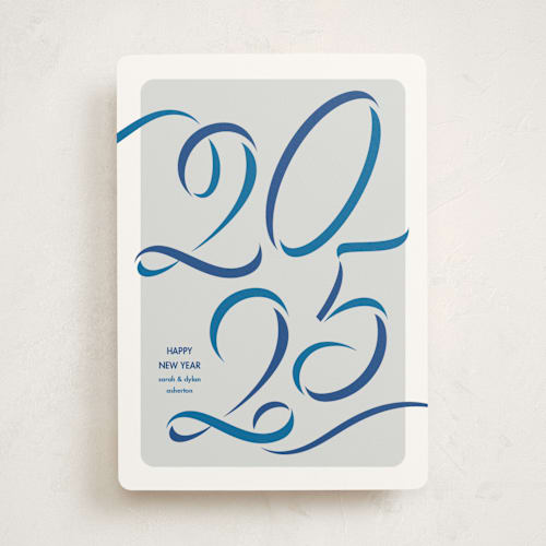 This is a pool non photo holiday cards with standard by Lea Delaveris called ribbon year printing on signature in standard
