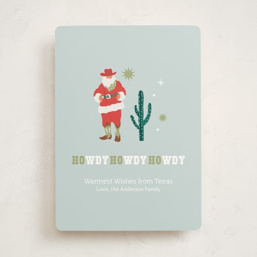 This is a frozen non photo holiday cards with standard by tara berg called howdy, howdy, howdy printing on signature in standard