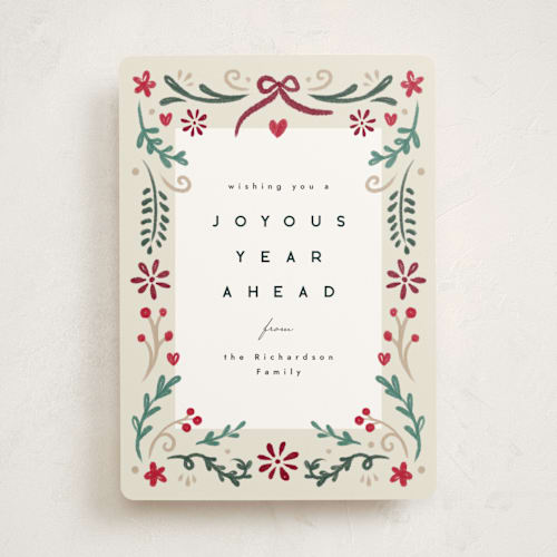 This is a vanilla non photo holiday cards with standard by Emily Sabol Goss called charcoal border printing on signature in standard