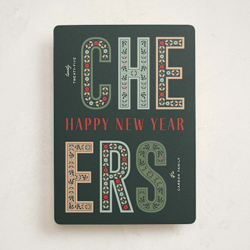 This is a wreath non photo holiday cards with standard by Pixel and Hank called fruitcake printing on signature in standard