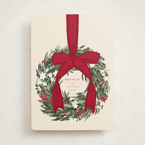 This is a holly berry non photo holiday cards with standard by Leah Bisch called big bow printing on signature in standard