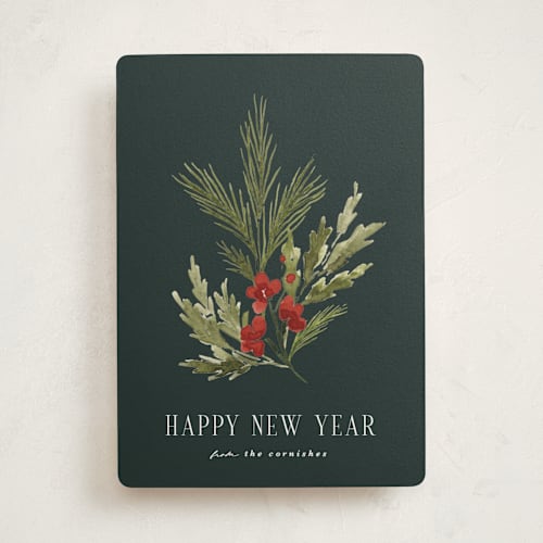 This is a juniper non photo holiday cards with standard by Kate Ahn called simple sprig printing on signature in standard