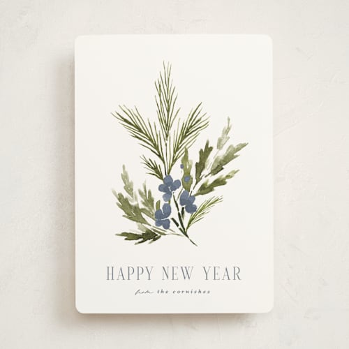 This is a frost non photo holiday cards with standard by Kate Ahn called simple sprig printing on signature in standard