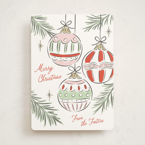 This is a festive non photo holiday cards with standard by Erin German called bright ornaments printing on signature in standard
