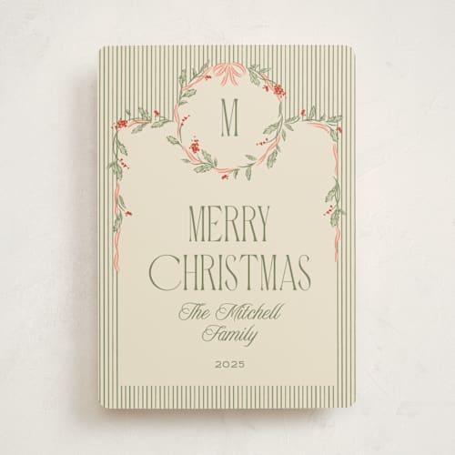 This is a cream non photo holiday cards with standard by Robert and Stella called wreath frame printing on signature in standard