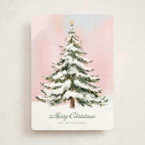 This is a winter sunrise non photo holiday cards with standard by Petra Kern called the tree printing on signature in standard