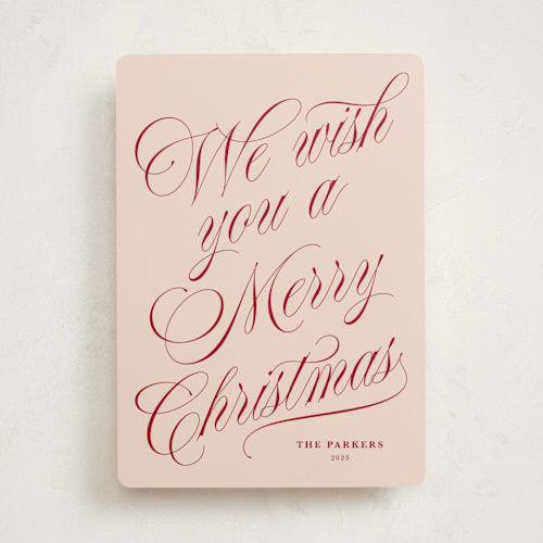 This is a rosy cheeks non photo holiday cards with standard by Kate Ahn called with flourish printing on signature in standard