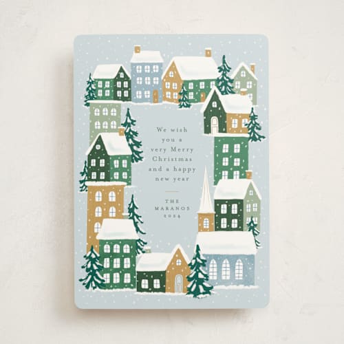 This is a frost non photo holiday cards with standard by Jennifer Wick called snowy neighborhood printing on signature in standard