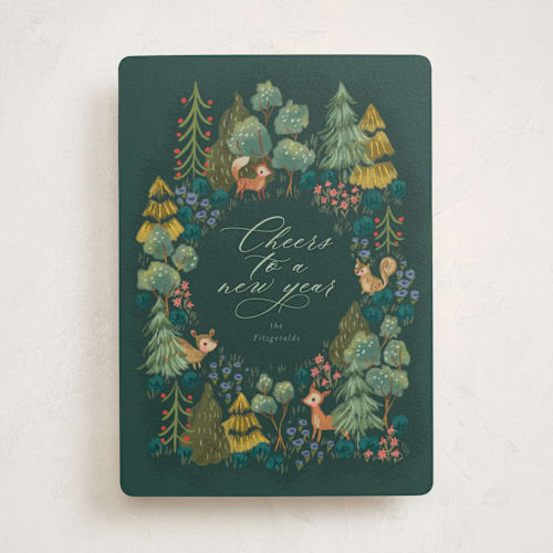 This is a emerald non photo holiday cards with standard by Jackie Crawford called holiday forest friends printing on signature in standard