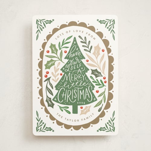 This is a leaf non photo holiday cards with standard by Alethea and Ruth called tree frame printing on signature in standard