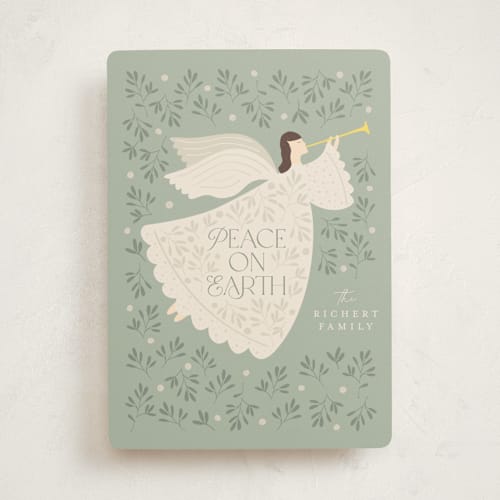 This is a mint non photo holiday cards with standard by Beth Schneider called peaceful angel printing on signature in standard