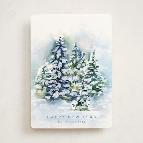 This is a frost non photo holiday cards with standard by Nicole Walsh called snowy forest printing on signature in standard