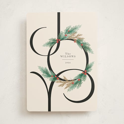 This is a vanilla non photo holiday cards with standard by Megan Cash called wreath of joy printing on signature in standard
