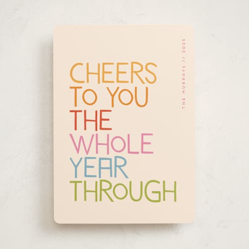 This is a rainbow non photo holiday cards with standard by Snow and Ivy called love and cheer printing on signature in standard