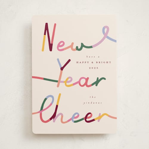 This is a rainbow non photo holiday cards with standard by Corinne Malesic called bright new year printing on signature in standard