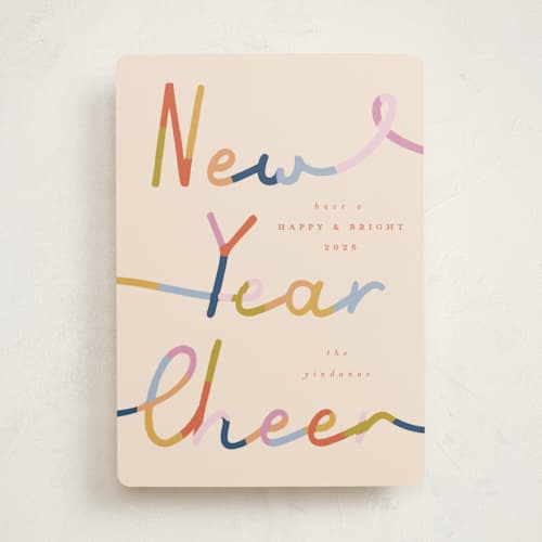 This is a coastal non photo holiday cards with standard by Corinne Malesic called bright new year printing on signature in standard
