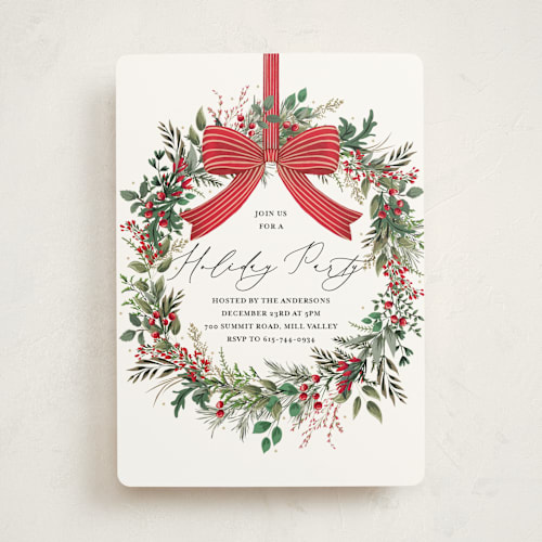 This is a snow holiday party invitations with standard by Susan Moyal called festive holiday printing on signature in standard