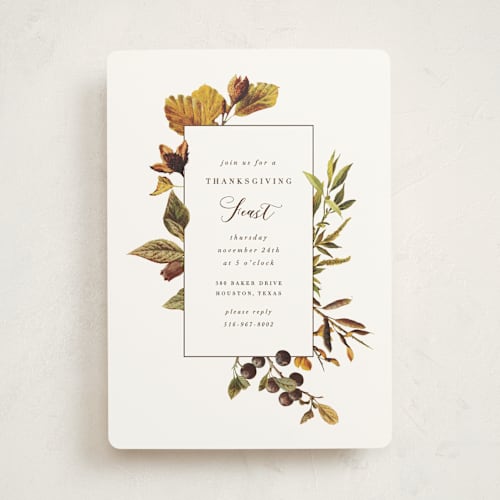 This is a caramel holiday party invitations with standard by Erin Hodges called provincial feast printing on signature in standard