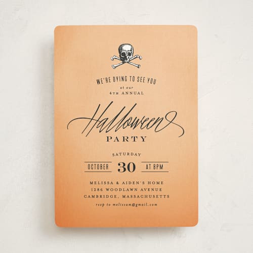This is a pumpkin holiday party invitations with standard by Hooray Creative called dying to see you printing on signature in standard
