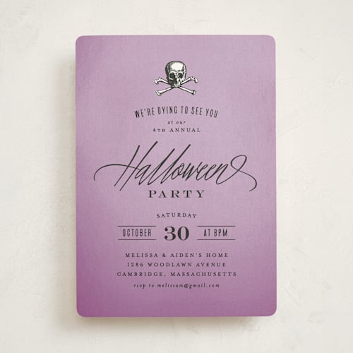 This is a purple people eater holiday party invitations with standard by Hooray Creative called dying to see you printing on signature in standard