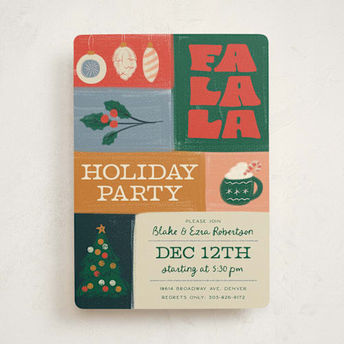 This is a pine holiday party invitations with standard by Jenna Holcomb called colorblock printing on signature in standard