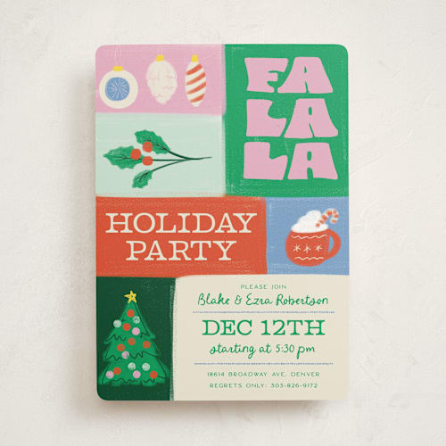 This is a candy cane holiday party invitations with standard by Jenna Holcomb called colorblock printing on signature in standard