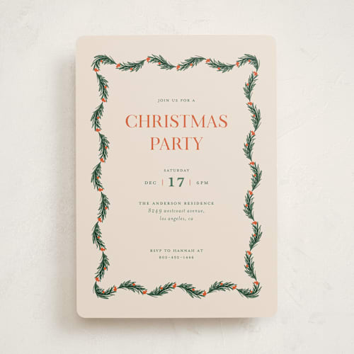 This is a balsam fir holiday party invitations with standard by Claudia Orengo called garland printing on signature in standard