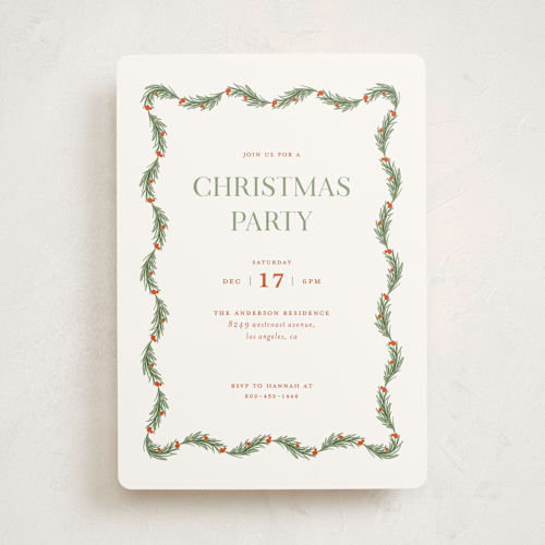 This is a holly berry holiday party invitations with standard by Claudia Orengo called garland printing on signature in standard