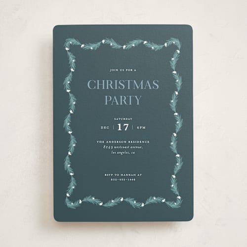This is a blue jay holiday party invitations with standard by Claudia Orengo called garland printing on signature in standard
